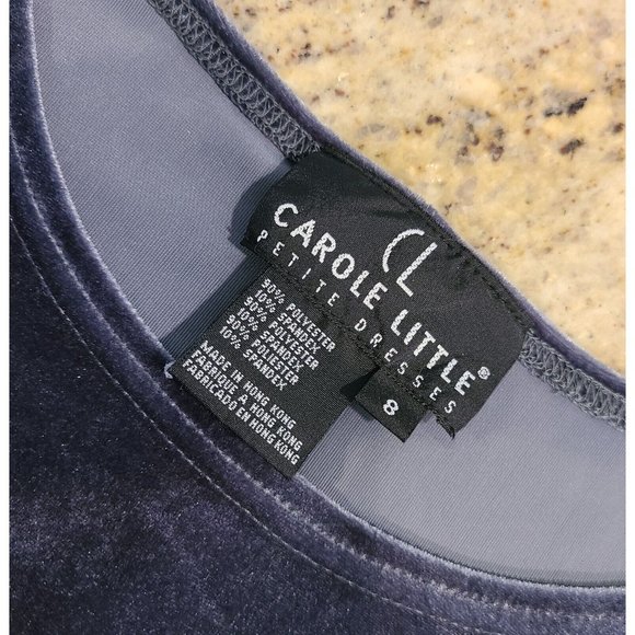 Vtg 80's 90's Carole Little Size 8 Petite Gray Velour Dress Embellished Sleeve - Picture 6 of 12